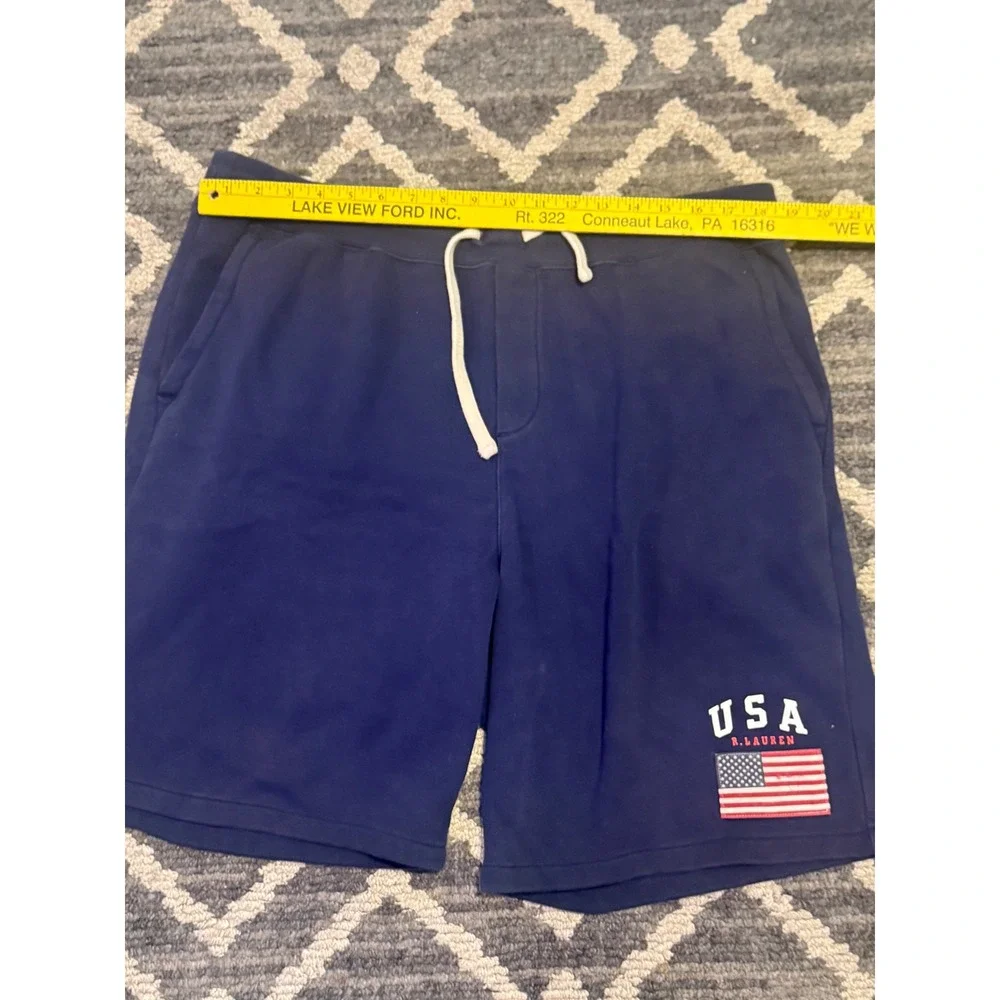 Polo Ralph Lauren Mens XXL USA Flag Fleece Shorts Navy Blue Graphic Sweat Shorts